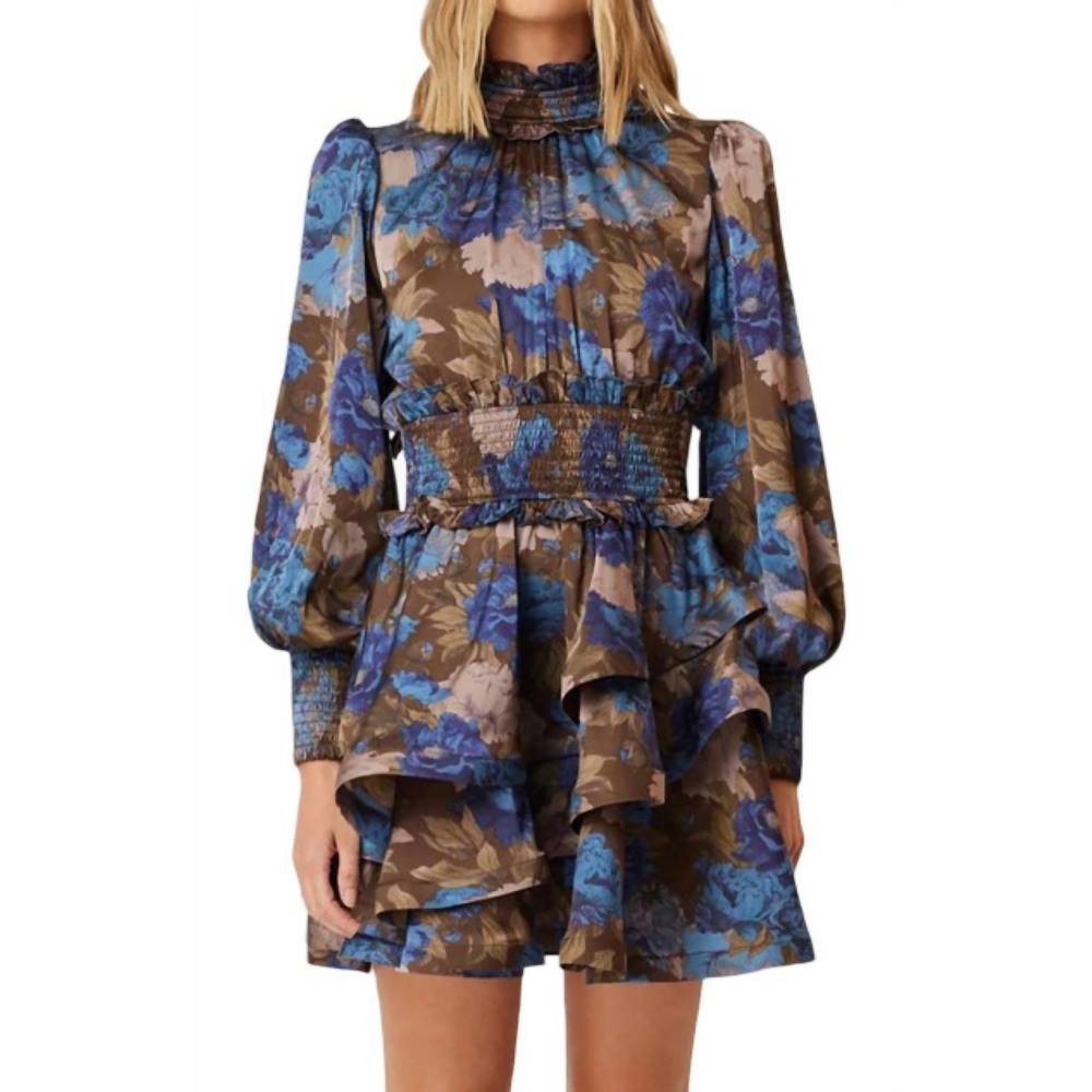ELLIATT Erin Day Dress in Floral Brown Satin Material Large